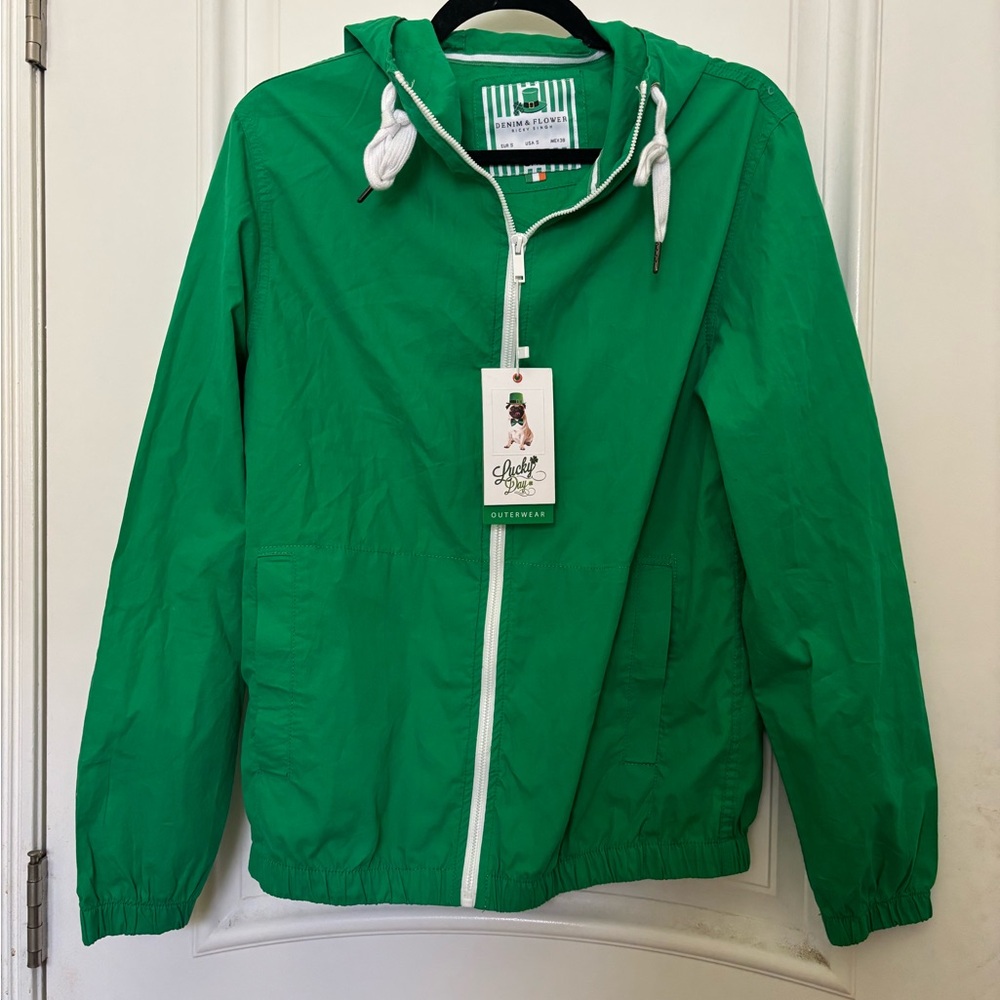 Denim & Flower Green Hooded Windbreaker Jacket Saint Patrick’s Day 🍀